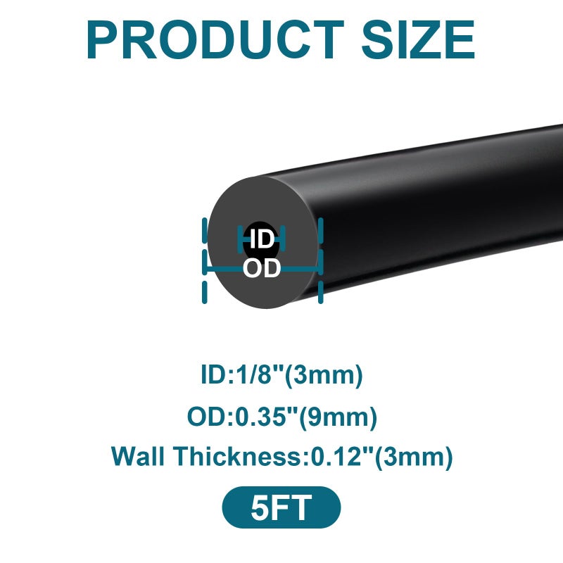 SDZONGES خرطوم مكنسة السيارات، 5FT ID 1/8 بوصة (3 مم) خرطوم مكنسة معرف، 130PSI أقصى ضغط أنبوب تفريغ سيليكون أسود. - Image 2